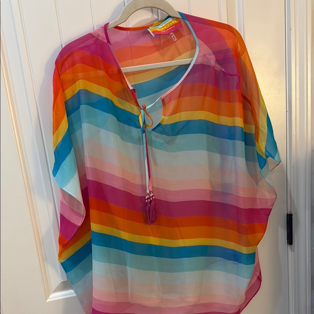 Trina Turk Colorful Striped Sheer Blouse